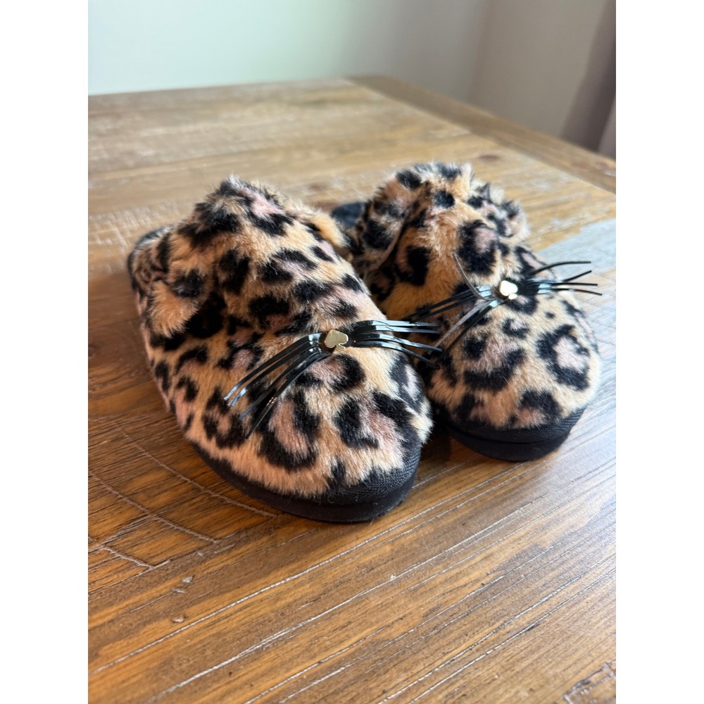 Kate Spade Belindy Leopard Faux Fur Cat Ear Slippers Kids B7 US 7 Girl Cheetah